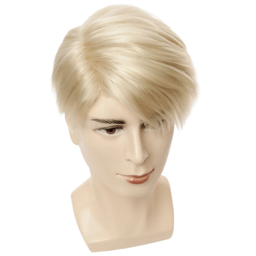 Gres Short Blonde Wigs Men Synthetic Wig Male Straight Side Parting High Temperature Fiber