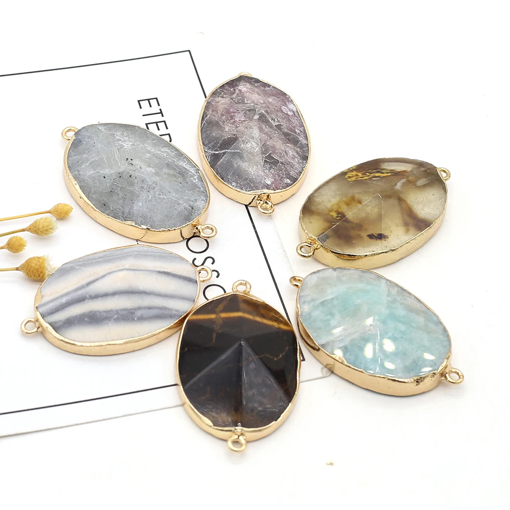 

Natural Stone Pendant Oval Shape Faceted Phnom Penh Two Hole Connector Exquisite Charms For Jewelry DIY Necklace Bracelet Making