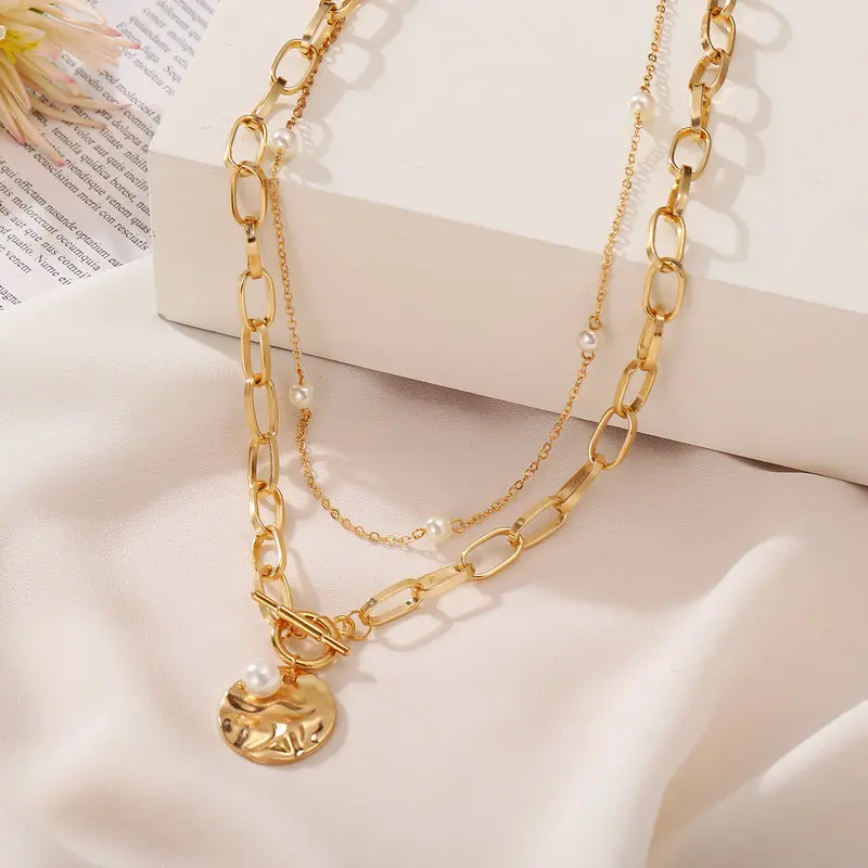 Vintage Pearl Necklace Aesthetic Chain on the Neck Pendant Jewelry Gifts for Women Golden Accessories Girls wholesale