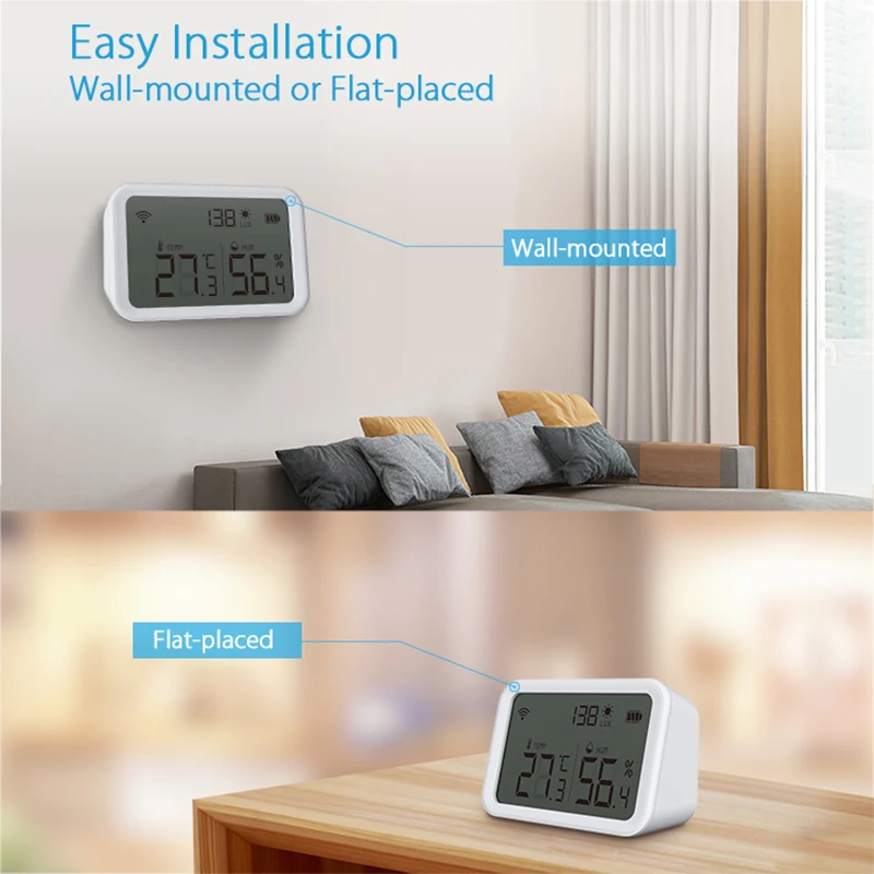 Tuya Wifi Zigbee Temperature Humidity Sensor Lux Light Detector Indoor Hygrometer Thermometer With LCD Screen Works With Alexa