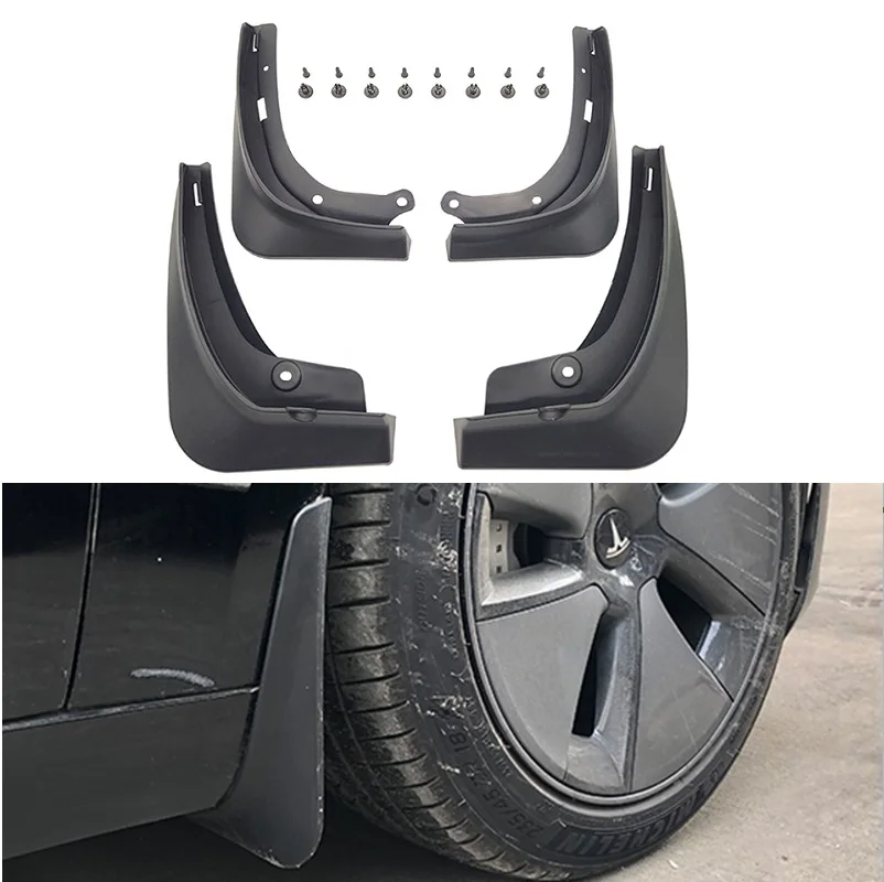 

4Pcs /Set ABS Molded Mud Flaps For Tesla Model 3 2021 Set Mudflaps Splash Guards Flap Mudguards Front Rear