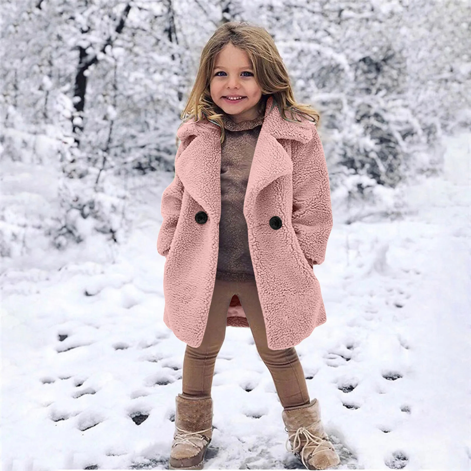 Winter Girls Coat for Toddler Baby Kids Windproof Thicken Loose Coat Lapel Jacket Warm Fleece Outerwear Children Warm Clothes