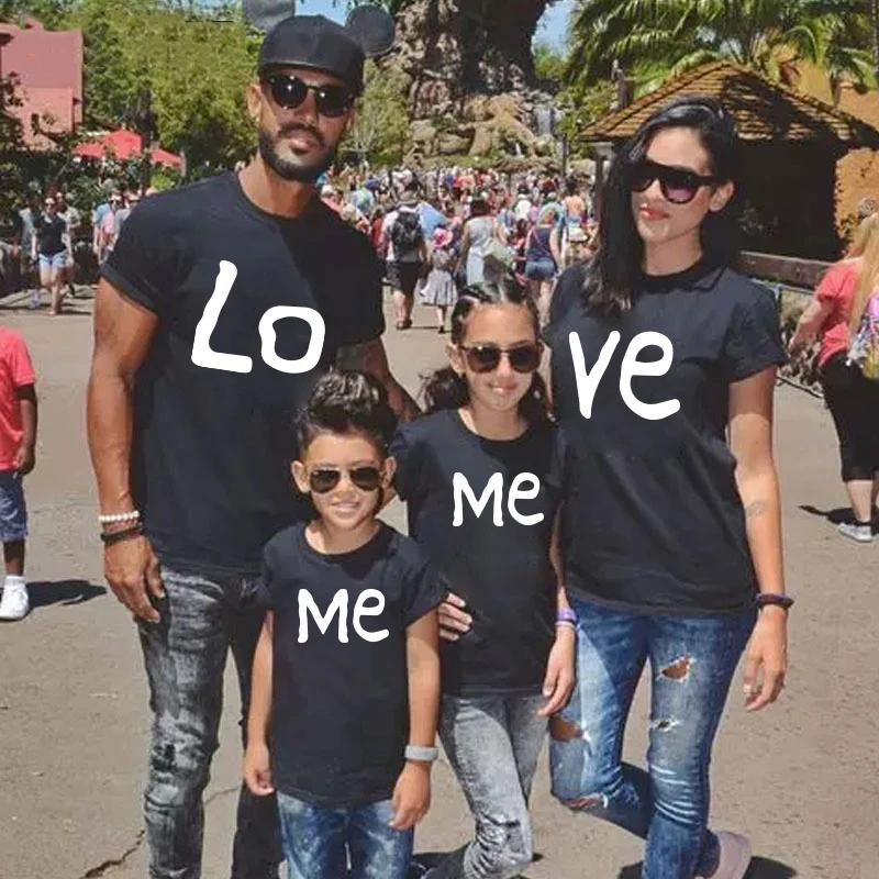 Family Matching Clothes Family Look Cotton T-shirt LO VE ME  Letter Fun Print Couple Tops Short sleeve T-shirt  Boy Girl Clothes