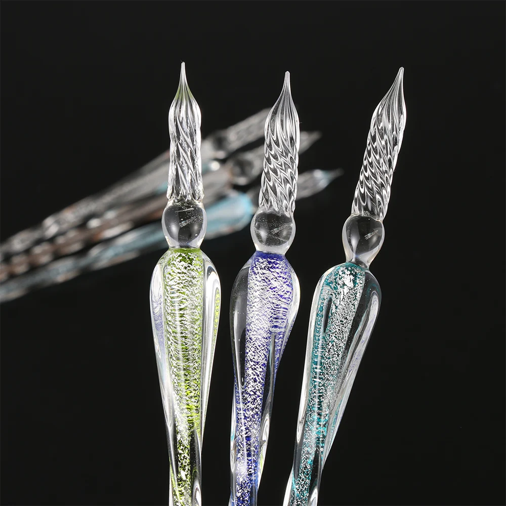 1 handmade glass light tube pen 3D glass dip pen crystal pen holder immersion calligraphy pen filled with ink pen