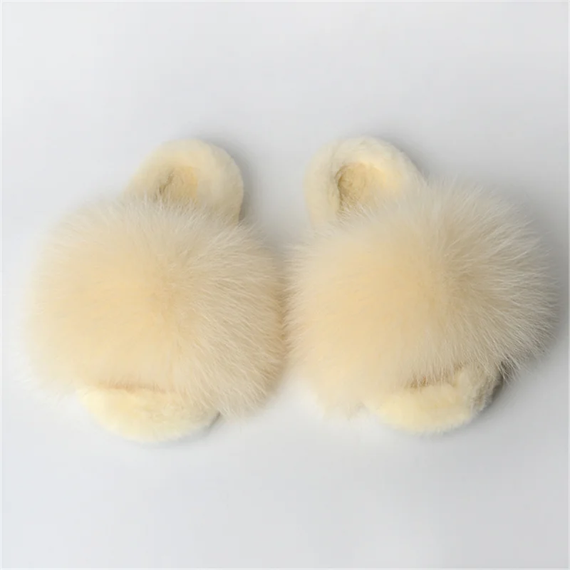 Summer Real Fox Fur Slippers,Cute And Soft Women\'s Shoes, Household Sandals,Warm Fur Flip-Flops,Fluffy Indoor Shoes ,Fur Sandals