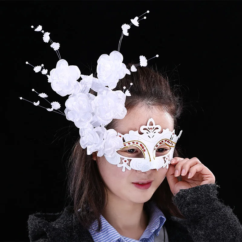 10pcs Women Masquerade Ball Venice Lace Eye Mask  Party White Flower Bloom  Sexy Decoration Dress Up  Birthday  Halloween