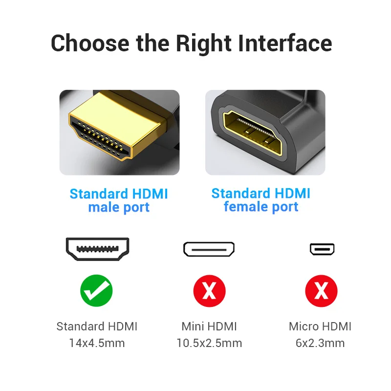 Adapter HDMI o kącie prostym 90 270 stopni konwerter męski na żeński złącze 4K HD dla przedłużacz HDMI TV, pudełko HDTV PS4 lpttop