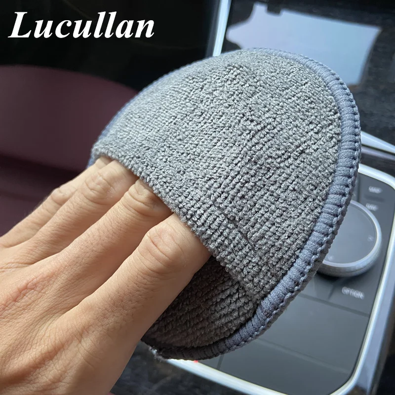 Lucllan Premium 5 in. Dia Round Car Care Microfiber Polish Wax Applicator and Cleaning Pads with Finger Pockets