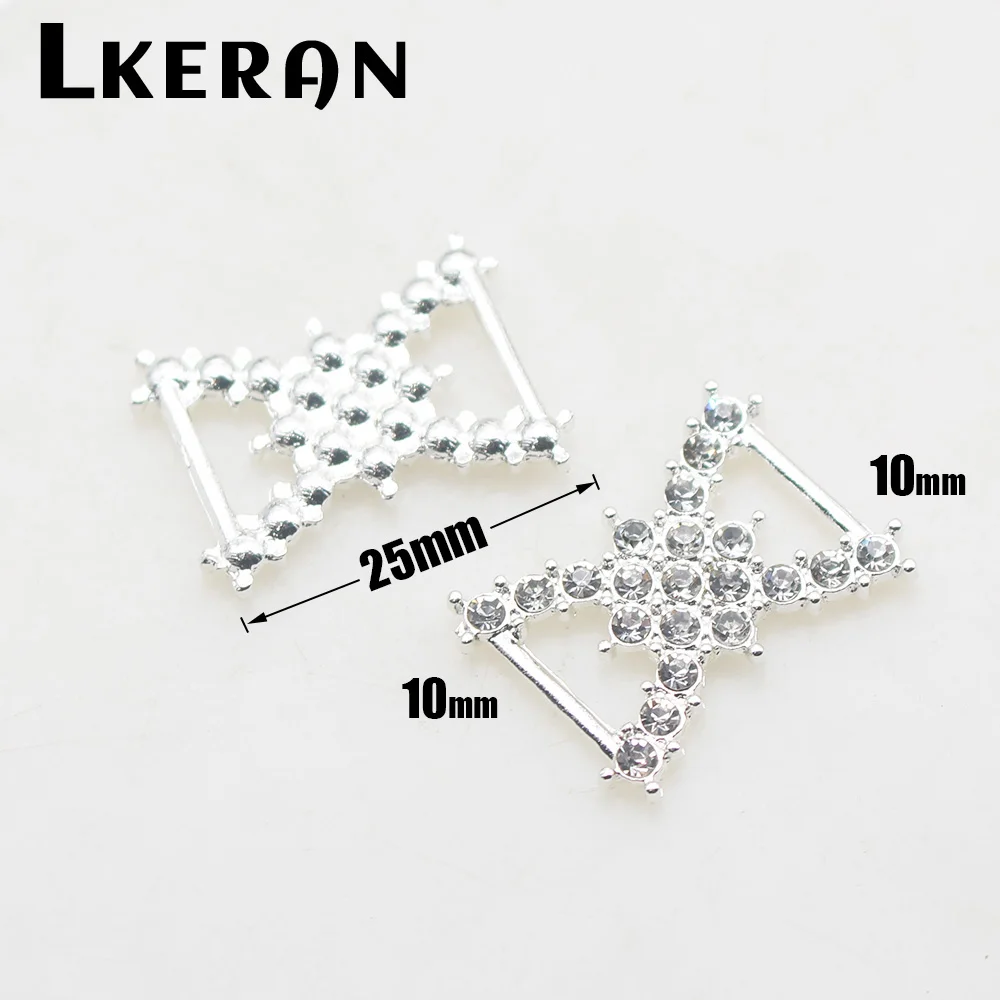 LKERAN 10Pcs 25MM H-Shape Rhinestone Alloy Buckles Craft For Diy Ribbon Crystal Decoration Belt Rings Sewing Accessories