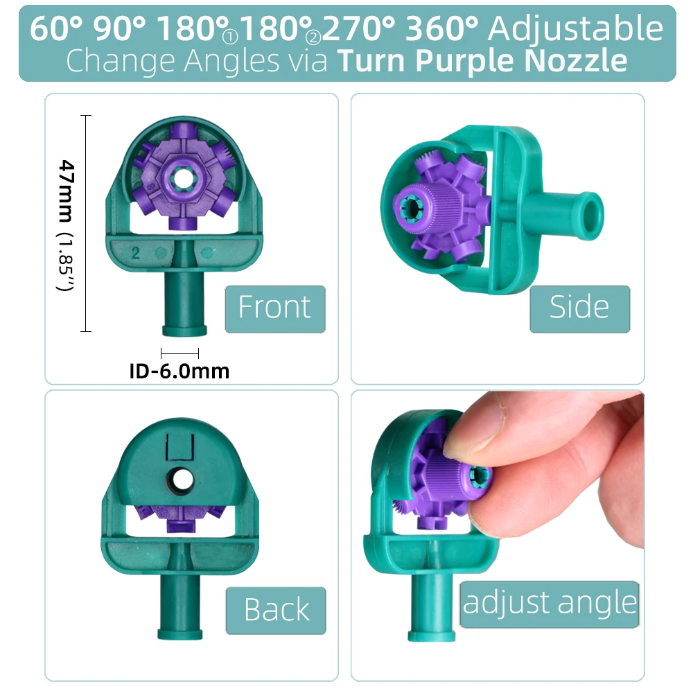 RBCFHl Adjustable Angle 60/90/180/270/360 Degrees Garden Watering Irrigation Nozzles on 50CM Filberglass Stake Greenhouse