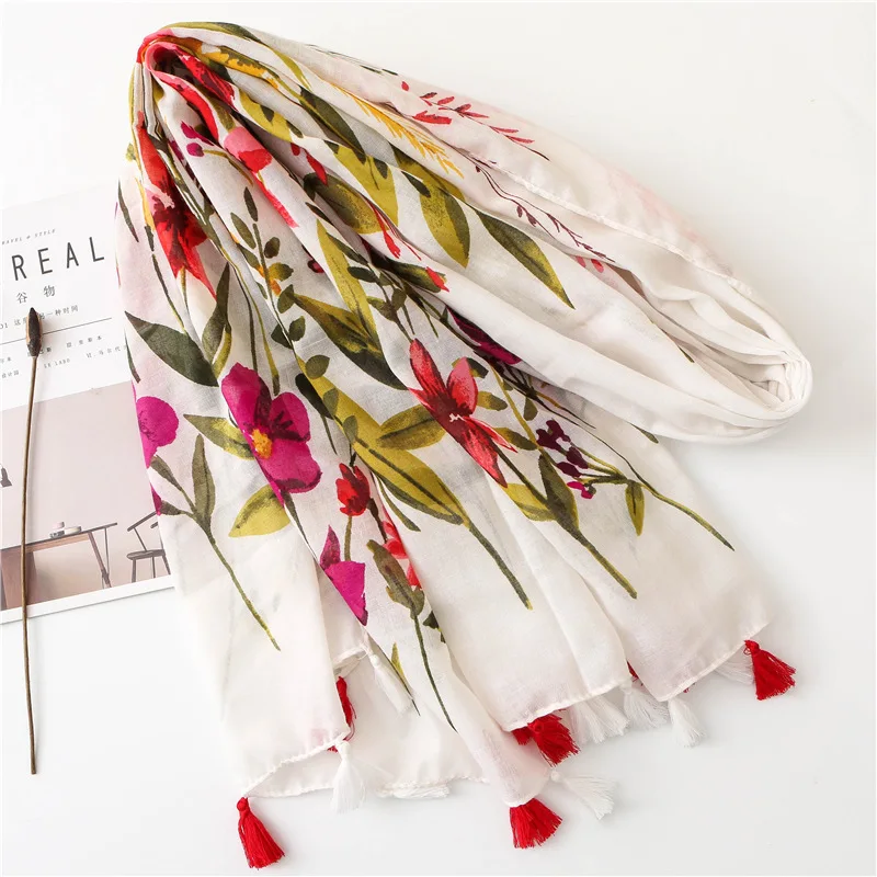 Luxus Marke Baumwolle Schal Frauen Große Schals Design Hijab Echarpe Druck Quaste Schals Dame Strand Stola Schalldämpfer Foulard Pareo – Detail 8