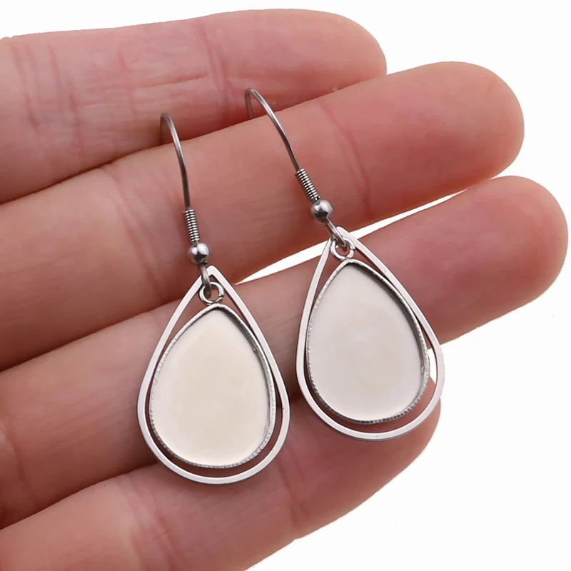 10 sztuk Cabochon ze stali nierdzewnej Fit 13x18mm Teardrop dynda kolczyki puste miejsca ustawienia podstawy biżuteria Bezel ustalenia materiały do ​​robienia