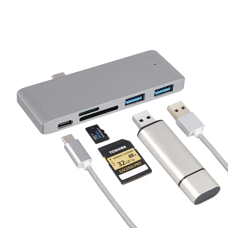 5 in 1 Type-C Hub USB3.0 Multi Charging Port Adapter Card Reader For MacBook Pro