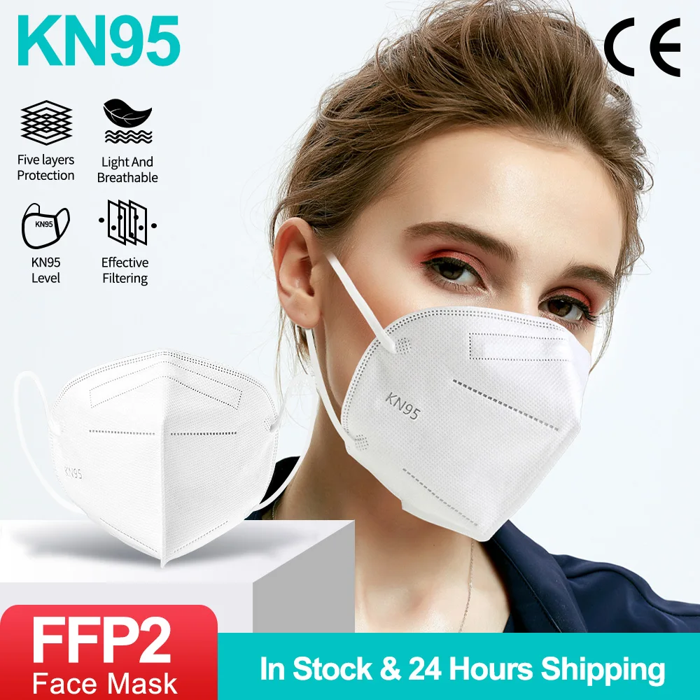 10-100 pces kn95 máscara ce aprovado fpp2 mascarillas adulto reusável máscara facial 5 dobras ffp2mask respiratório certificado tapabocas kn95