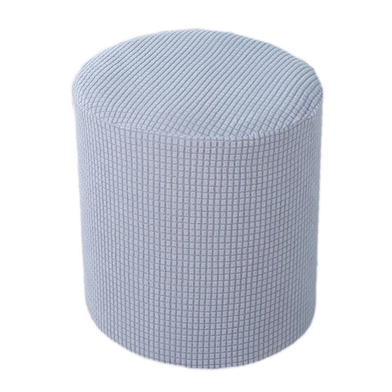 Modern Round Ottoman Slipcover Textured Jacquard Solid Footstool Footrest Protector Covers Elastic Bottom