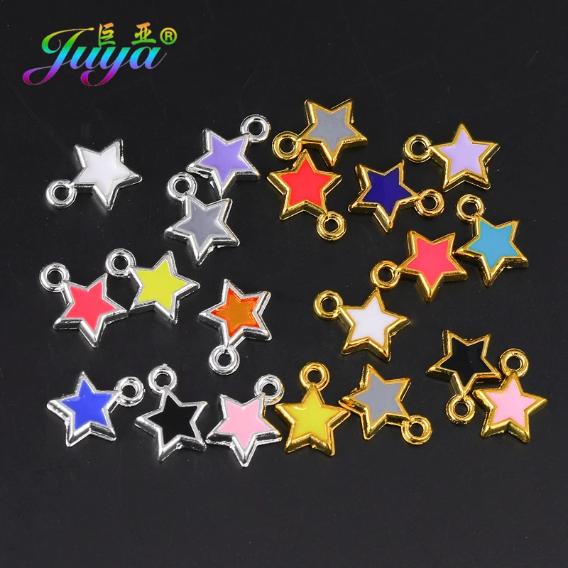 Juya – breloques en émail couleur or/argent, 50 pièces/lot, pendentif étoile en forme de cœur, pour la fabrication de bijoux à la mode, vente en gros