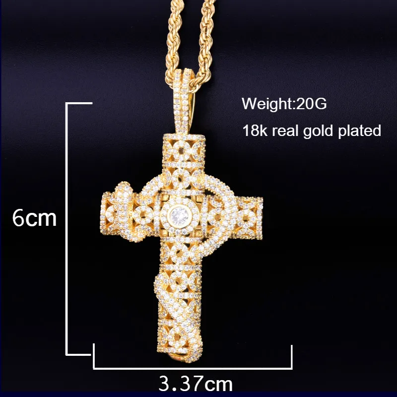 Animal Snake Cross Pendant  Necklace Gold Color Plated Bling Cubic Zircon Men's Hip Hop Rock Jewelry