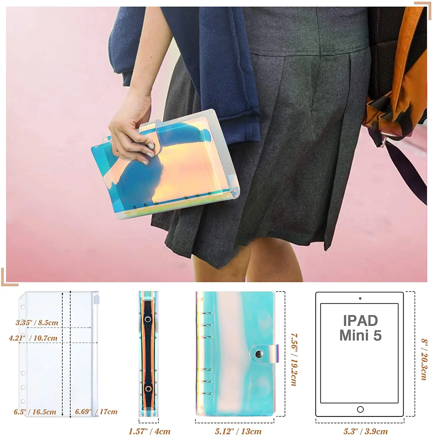 A6 Clear Soft PVC Notebook Binder Cover Planner 6-Ring Loose-Leaf Folder Cash Budget Envelope System with 8 PCS Zipper Pockets