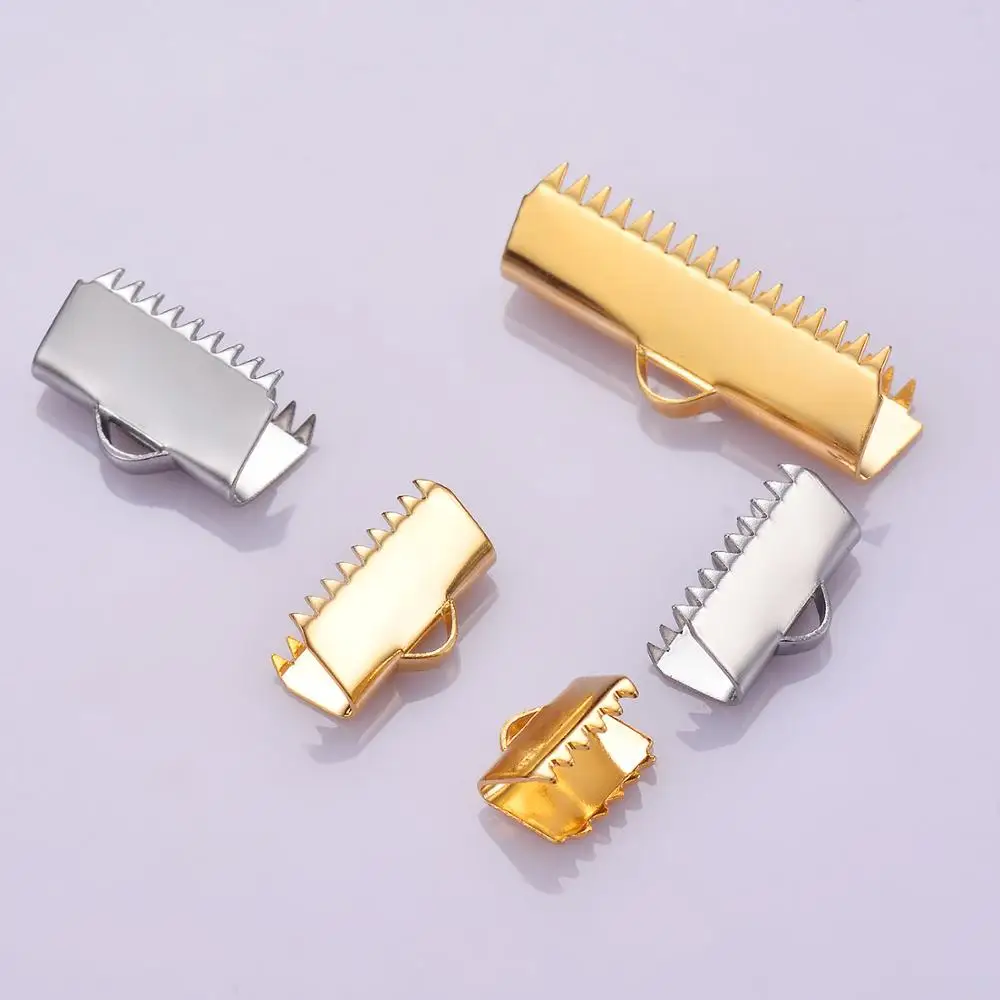 50 pcs Stainless Steel Crimp Ribbon and Cord Tips Ends Hypoallergenic,DIY Jewelry Makings of Fold Cord Tips, Not Fade