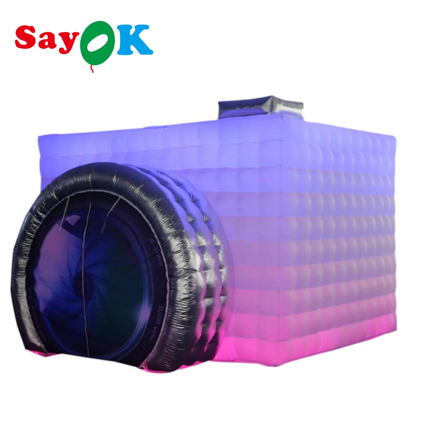 SAYOK Inflatable Photo Booth Enclosure Inflatable Camera Shaped Cube Tent with Fan Photobooth Backdrop for Weddings Events Shows