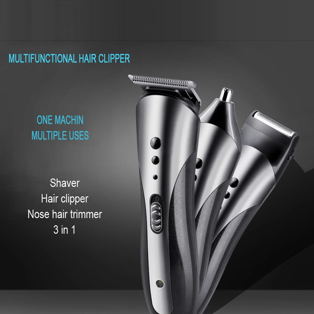 Tondeuse électrique 3 en 1 pour cheveux, rasoir pour barbe et nez, Rechargeable, multifonction