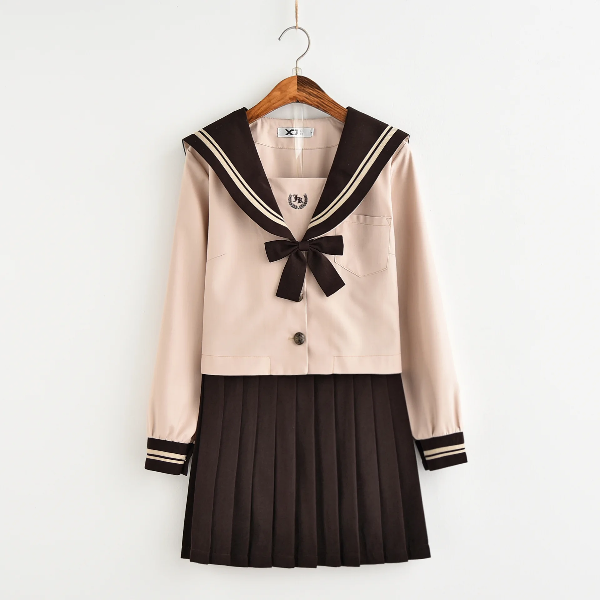 Uniforme escolar japonés para niñas, traje de marinero para Cosplay, uniforme escolar marrón medio para estudiantes, Falda plisada de Anime