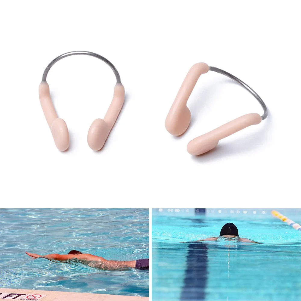 Durable No-Skid Soft Silicone Steel Wire Nose Clip for Swimming Diving Water Sports Skin Color Nose Clip Swimming Accessories