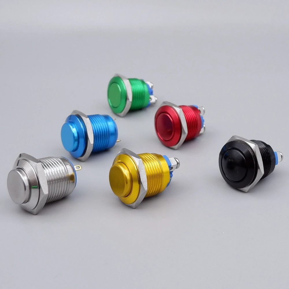 Momentary Push Button Switch Oxidation Metal Self Reset 16mm/19mm/22mm Red Blue Black Green Yellow Color 1NO Screw Pin Terminal