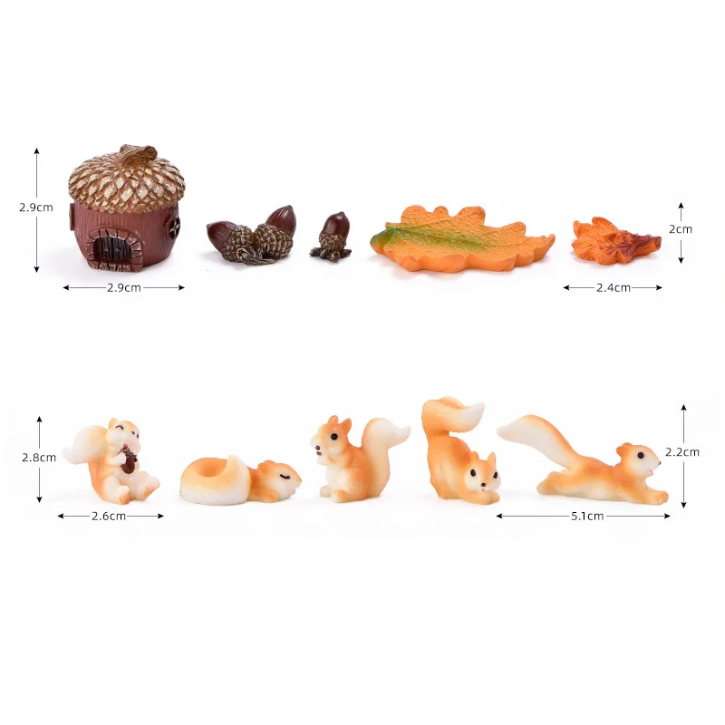 5pcs Squirrel Pine Cone Leaves Action Figure Cartoon Animal Model Figurine Birthday Cake Decoration Toy Set Doll House Gift Kids