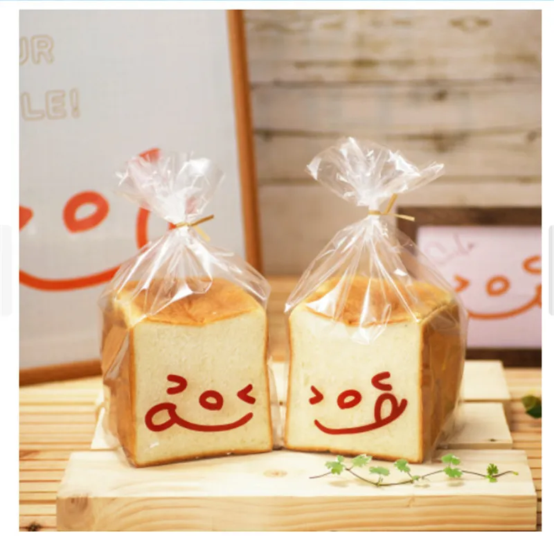 

50Pcs Thicken Transparent Baking Packaging Smiling Bear Cow Bread Toast Bag Snack Food Bags Opp Flat Pocket With Tie Wire