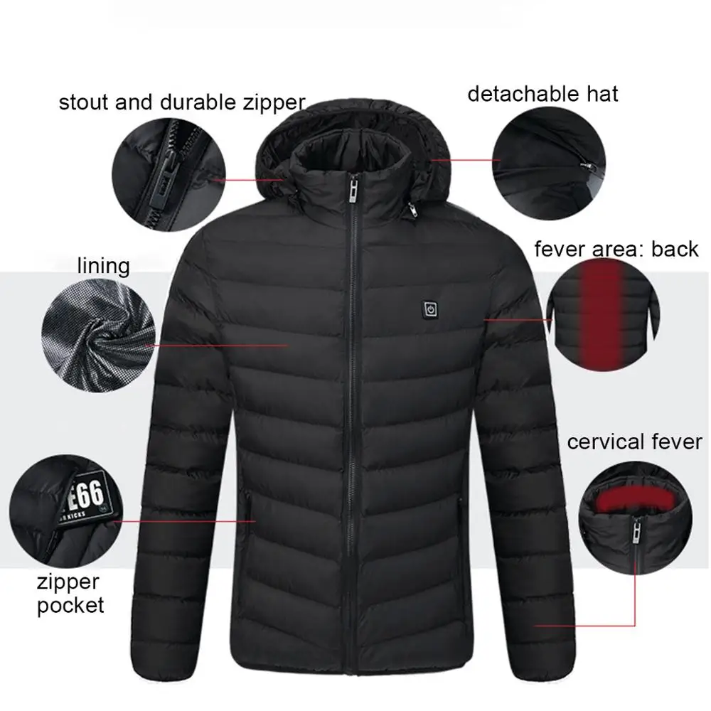 Chaquetas cálidas impermeables para hombre, ropa con calefacción USB, acolchada, termostato inteligente, Color puro, 9 lugares, Invierno