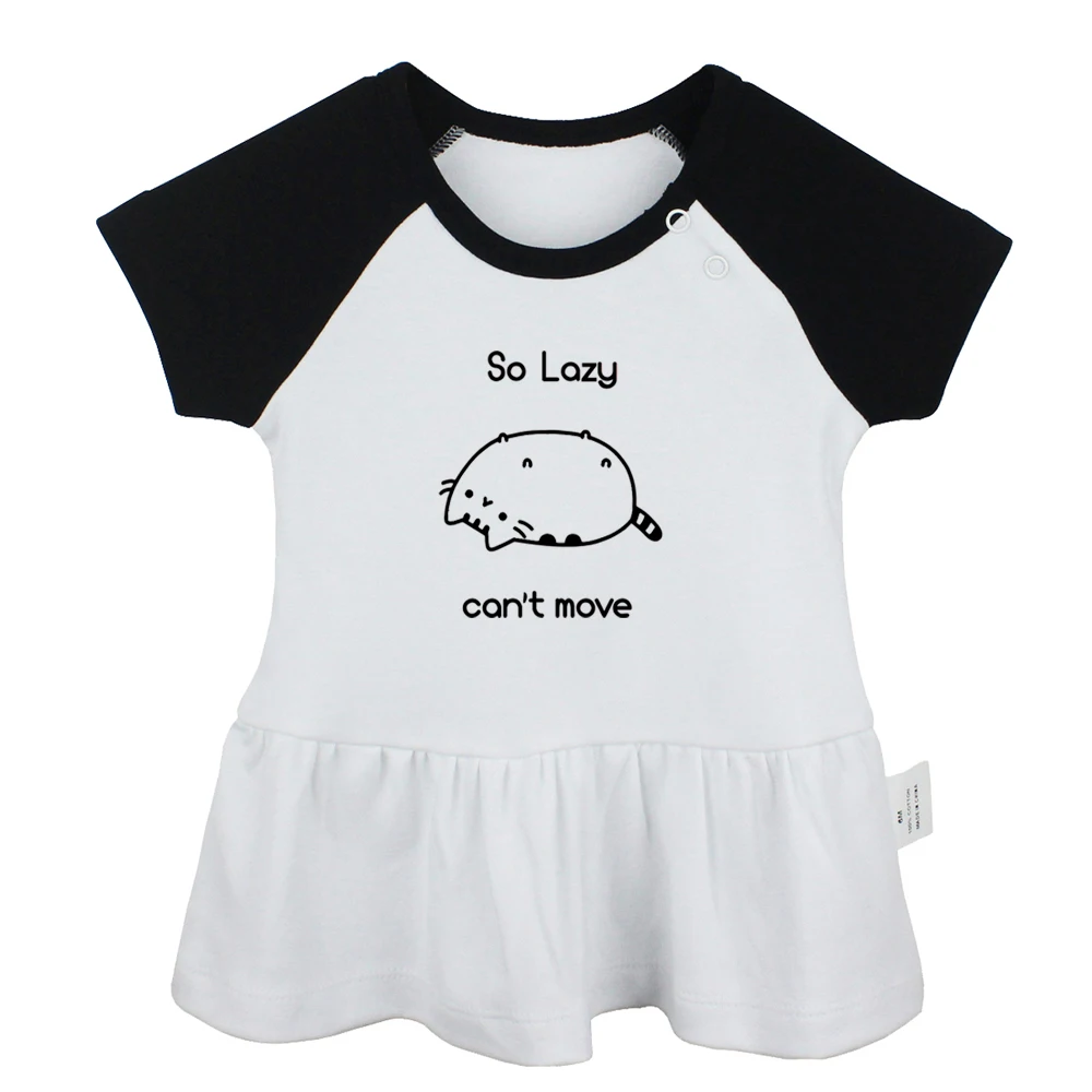 So Lazy Can't Move Cat Sleep Enthusiast Cat Nap Design Newborn Baby Girls Dresses Toddler Infant Cotton Clothes