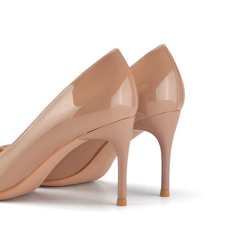 Donna-in Pumps Shoes Patent Leather Women Heels Size 3 Stiletto Pumps Elegant Office Party Nude Point Toe Mid-Heels For Female
