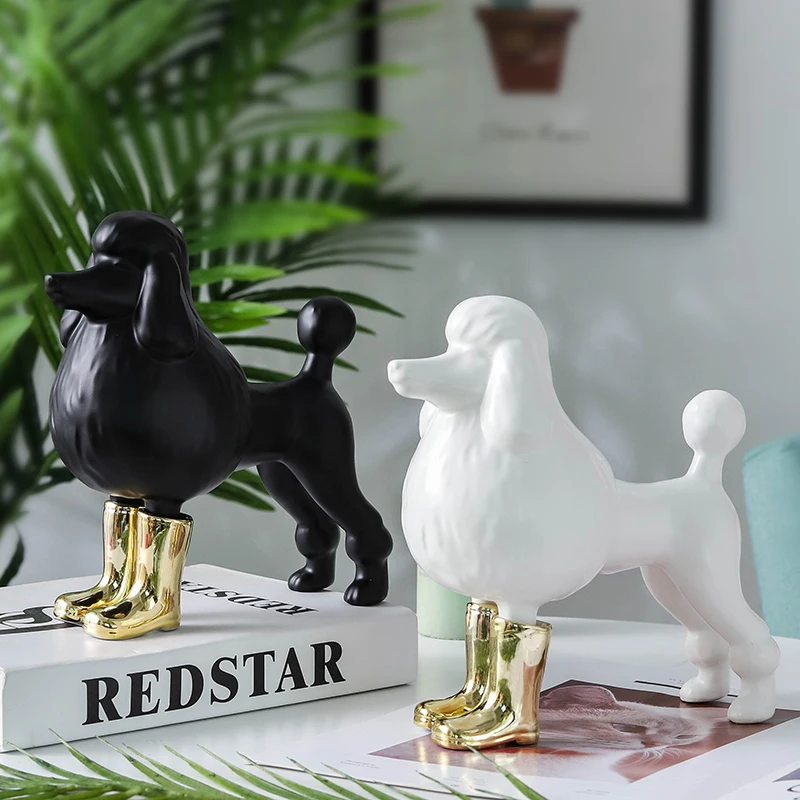 

POODLE GOLDEN RETRIEVERS STATUE LUXURIOUS ANIMALS DOG ART SCULPTURE CERAMICS CRAFT NORDIC MODERN HOME DECOR ORNAMENT R4311