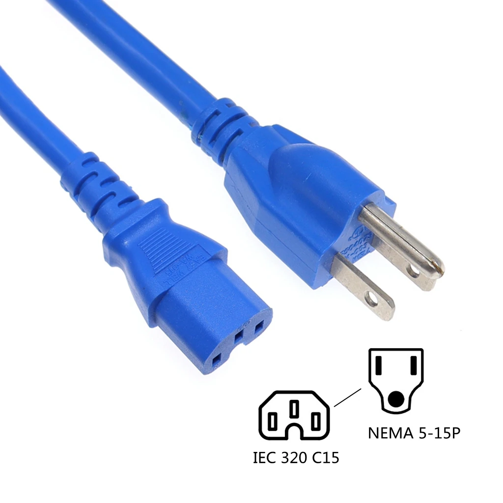 Набор съемных шнуров питания 15 А 125 в, штекер NEMA 5-15P для разъема IEC320 C13, 18/3 AWG, SJT, синий