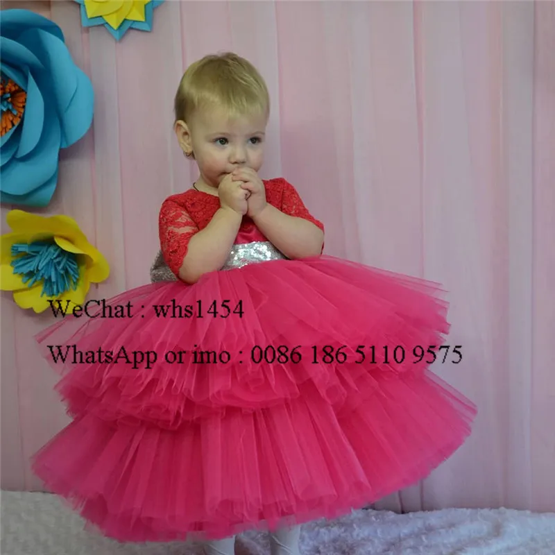 Mbcullyd Puffy Tulle Ball Gown Flower Girls Dress 2023 With Half Sleeves Pageant Dresses For Girls Little Baby Communion Dress