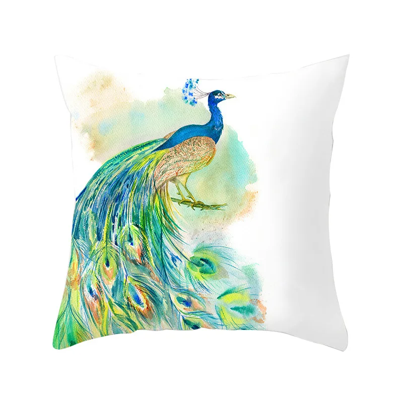 Hand Painted Creative Peacock Print Pillowcase Modern Nordic Minimalism Peacock Feathers Floral Pillow Cushion Cover Home Decor