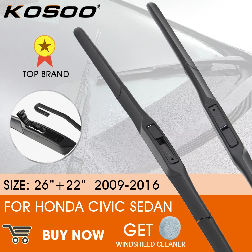 KOSOO Car Wiper Blade For Honda Civic Sedan 2009 - 2016 LHD / RHD Front Window Windshield Windscreen Wiper Blades 26" + 22"