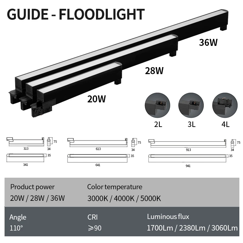 Long LED Track Lighting 36W Track Light Living Room Clothing Store 28W 220V Floodlight 3 Phase 4 Wires Ceiling Linear Rail Lamp