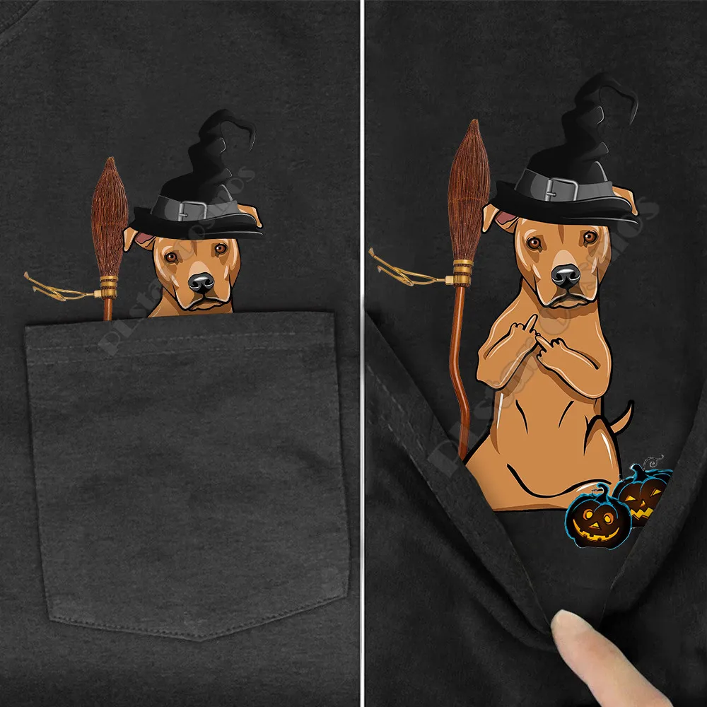 PLstar Cosmos T Shirt summer pocket Halloween Pitbull printed t-shirt men for women shirts tops funny cotton black tees style-12