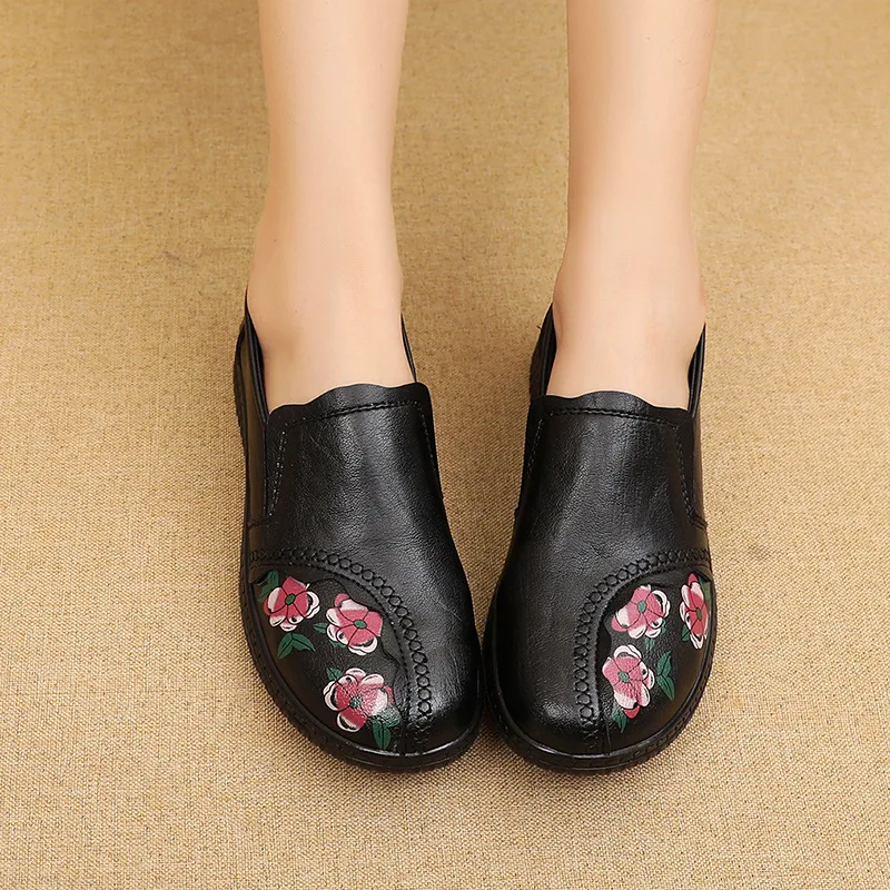 Spring Autumn Women's Shoes Leather Loafers Casual Flat Shoes Women's Non-slip Comfortable Black Work Shoes Mother Shoes