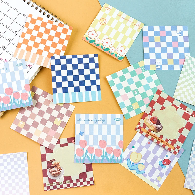 100 Sheets Cute Checkerboard Gridiron Pattern Memo Pads Decorative DIY Material Paper Message Notes Notepad School Supplies