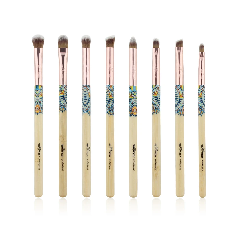 Anmor 8 PCS Makeup Brushes Set Bamboo Handle Eyeshadow Blending Eyeliner Eyebrow Lip Make Up Brush Portable Cosmetic Kit Tools