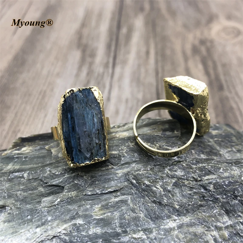 Natural Raw Kyanite Quartz Gems Stone Adjustable Ring For Women MY210540