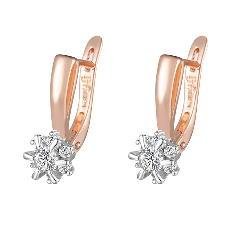 FJ Women Stick Flowers 585 Rose Gold Color  Cubic Zircon Drop Dangle Earrings