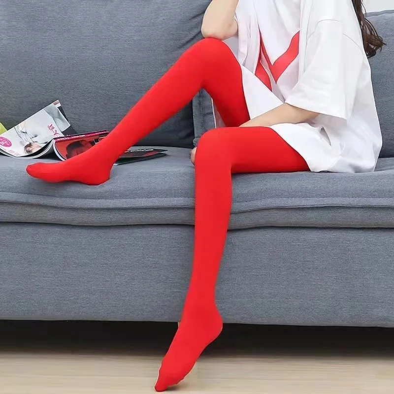 100D Red Velvet Women's Pantyhose For New Year Wedding Large Elastic Nylon Thigh High Tights Sexy Female Lingerie Silk Stockings