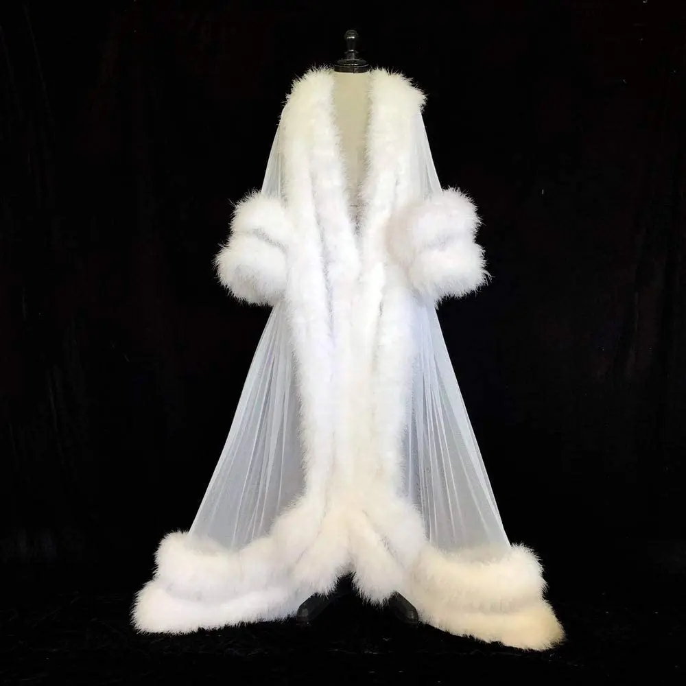 Ladies Dressing Gown Sheer Long Robe Feather Bridal Robes Dessous Fotografie Bridal Fluffy Maternity Robes Photo Shoot Bathrobe