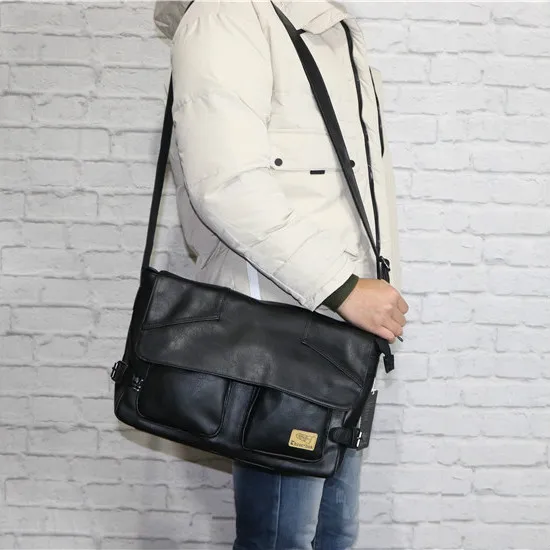 Good Qualtiy Travel Bag Leather PU Casual Shoulder Crossbody Outdoor Bags Mens School Retro Zipper Shoulder Magazine Satchel Bag