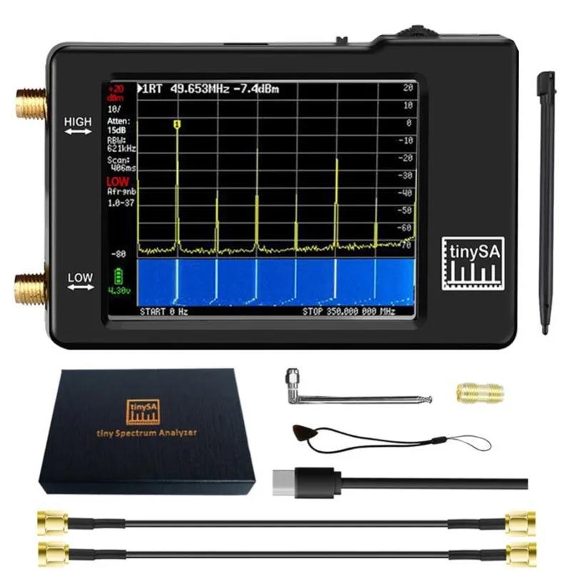 Analizador de espectro TinySA pequeño, analizador de frecuencia portátil con pantalla táctil de 2,8 pulgadas, herramientas de entrada UHF MF/HF/VHF de 0,1 MHz ~ 960MHz
