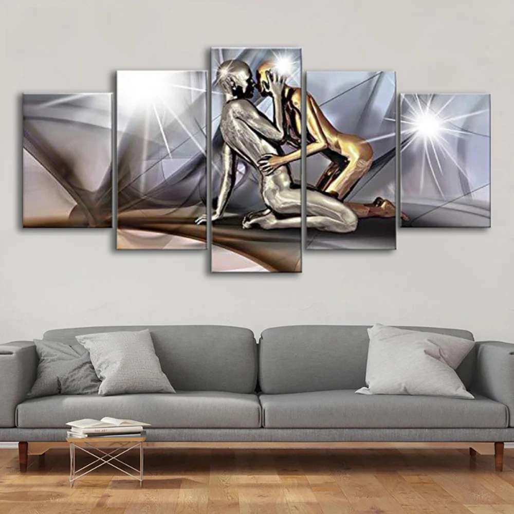 

5 Pieces Wall Art Canvas Painting Abstract Glass Man Poster Home Decoration Modern Living Room Modular Pictures Framework